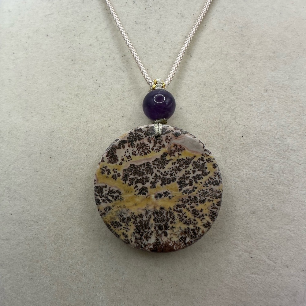 Unique and Stunning Round Picture Jasper Pendant Necklace on Adjustable Rope - Picture 4 of 8